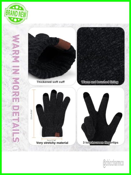 Winter Knit Hat Scarf Gloves Set Touch Screen Beanie Long Neck Scarf Skull Cap main image 5